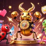 Engage in mậu binh with a dynamic scene of characters and arcade elements in a vibrant casino setting.