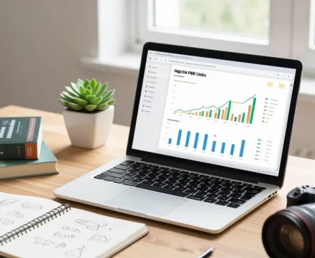 Professional analyzing high da pbn links data in a modern home office.