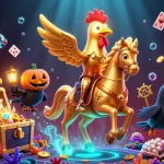 Engage with iwinclub's winning casino experience, featuring a vibrant 3D scene with golden chicken and magical elements.