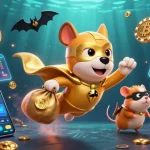 Play and win prizes at 23win, showcasing dynamic 3D illustrations of a superhero dog and a hamster in a gambling action scene.