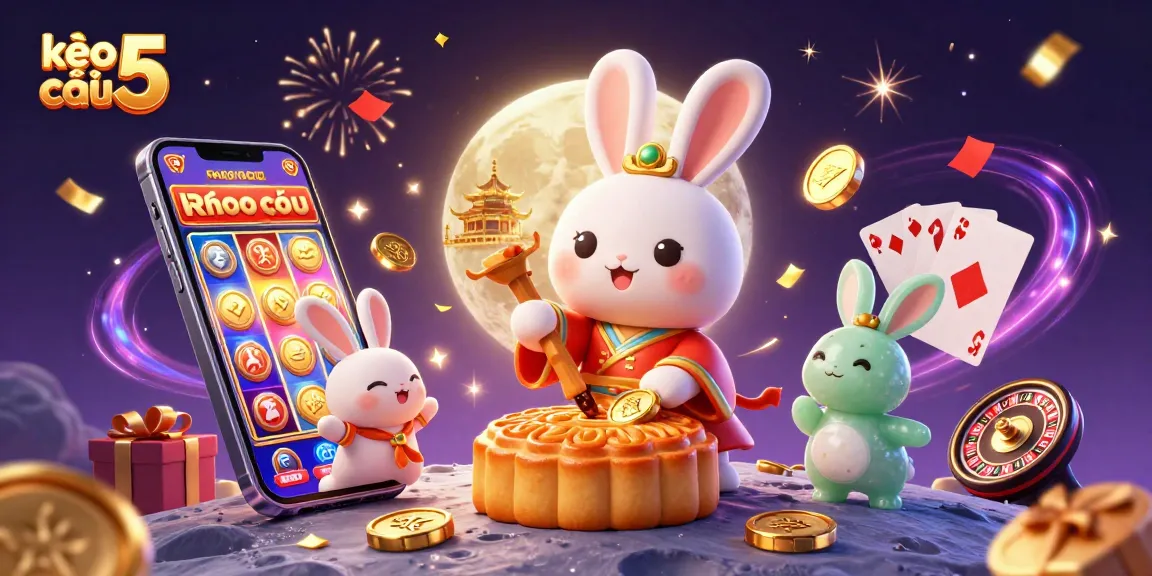 Play and win with kèo nhà cái 5 as a moon rabbit reveals a jackpot of poker chips.