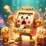 98win slot machine hitting a jackpot with coins pouring out, celebrating with smaller machines.