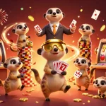Engage in thrilling gameplay with ek333's extravagant casino run by meerkats, featuring vibrant visuals.
