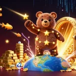 Enjoy the excitement of debet with a constellation bear collecting treasures in a vibrant casino scene.