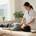 Sydney chiropractor providing gentle neck adjustments in a tranquil, modern clinic atmosphere.