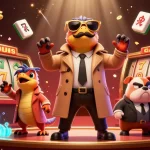 Pretending raptors at a VIP casino lounge with oikonomos surrounded by gaming elements and festive decorations.