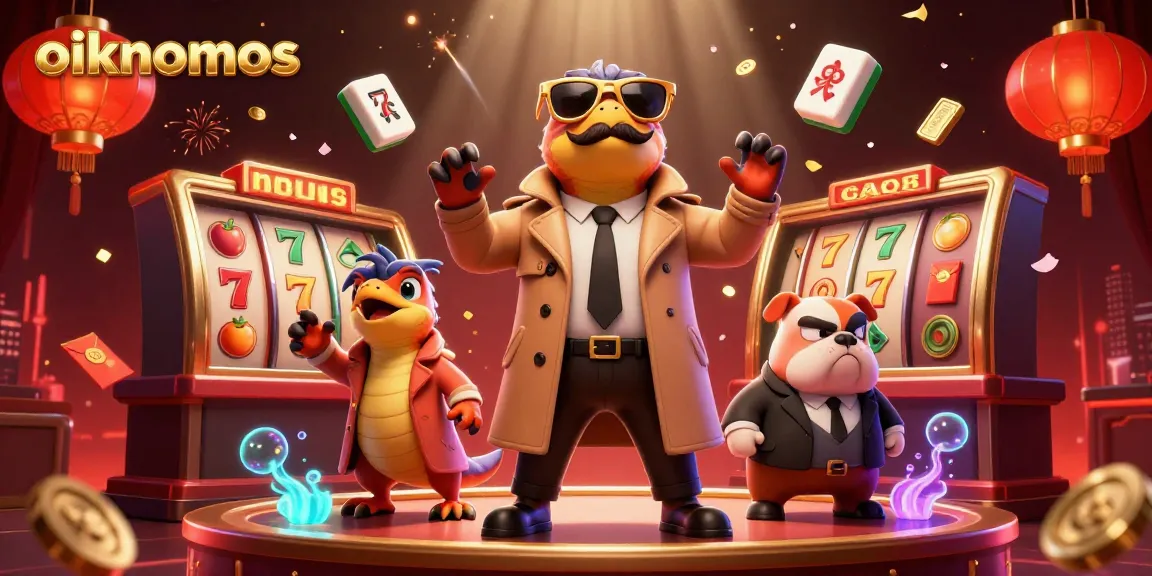 Pretending raptors at a VIP casino lounge with oikonomos surrounded by gaming elements and festive decorations.