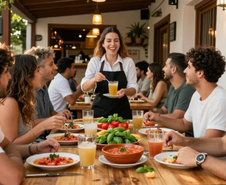 Experience the best salmorejo near me with friends in an inviting Spanish tapas bar atmosphere.
