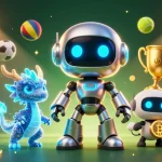 Experience thrilling sports betting with FABET's vibrant 3D gaming illustration featuring a robot and digital companions.