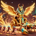Experience gameplay at rikvip with a vibrant scene of a golden scarab beetle and scorpions surrounded by gaming elements.