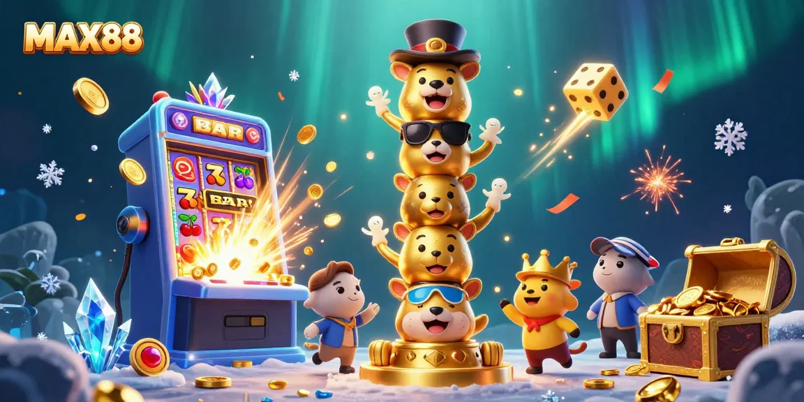 Engage with MAX88's vibrant 3D casino scene showcasing a golden totem and dynamic gaming elements.