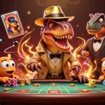 Experience thrilling gameplay at X88 with a cartoon velociraptor counter, a stegosaurus pit boss, and dynamic casino elements.
