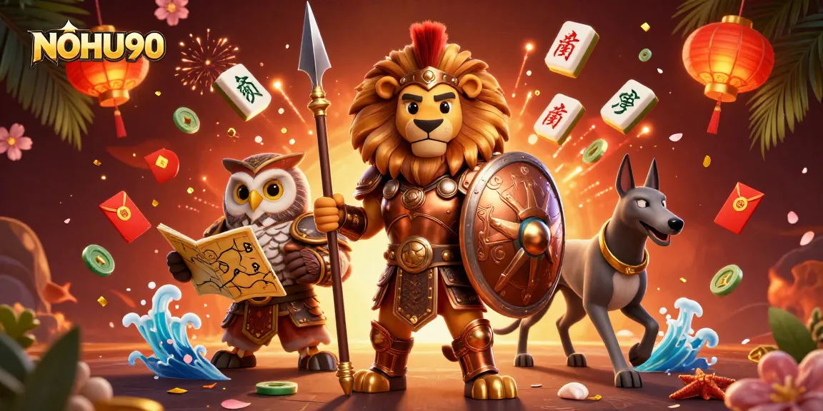 Engage with NOHU90's thrilling casino experience featuring iconic characters in a vibrant, action-packed scene.