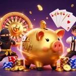 11WIN brings vibrant energy with a golden piggy bank sumo wrestler and dynamic casino elements.